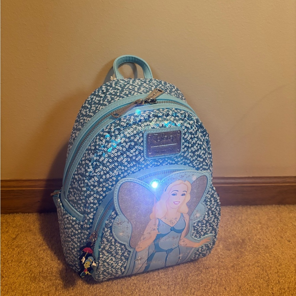 Loungefly Disney Sequin Sparkle Light Up Pinocchio Fairy Mini Backpack - Picture 3 of 14